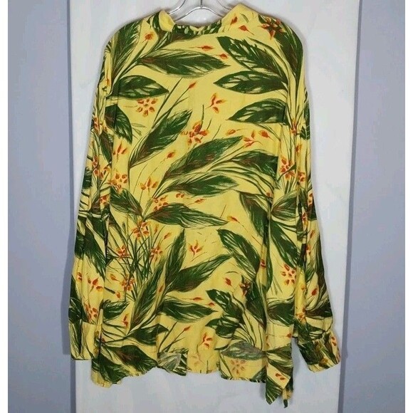 Maggie Barnes Linen Blend Top Sz 30W Tropical Pockets Button Up Tunic Boho Comfy - Picture 7 of 9